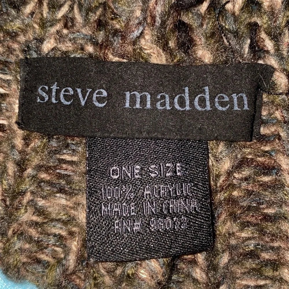 STEVE MADDEN chunky knit pom pom hat beanie dark light browns tan NEW SZ OSFA